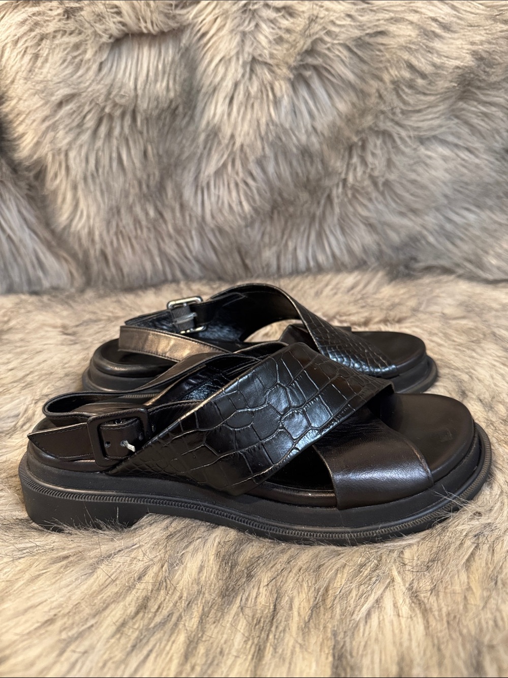 Robert Clergerie Black Leather Slingback Sandals Size 38